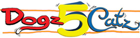 The Petz 5 logo. The logo consists of the word 'Dogz' in red letters, a yellow number 5 and then the word 'Catz' in blue letters. The tail on the 'g' in 'Dogz' has been extended so that it resembles a dog tail and the bottom of the 'z' on 'Catz' has been lenthened to resemble a cat's tail